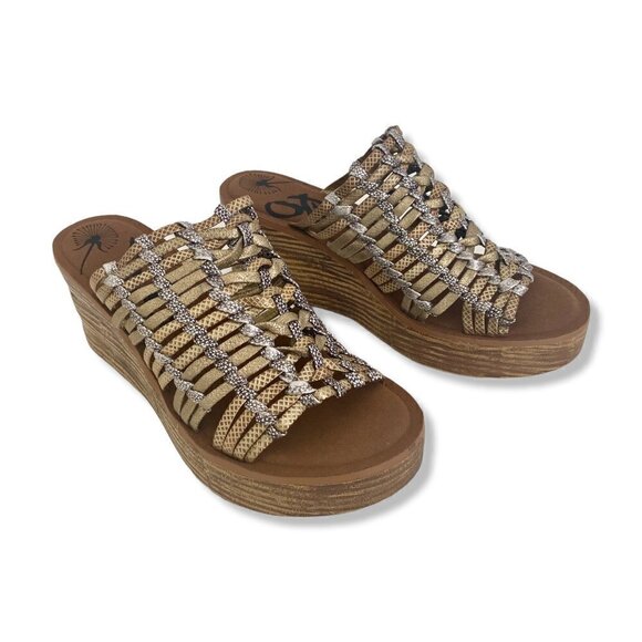 OTBT Starlike Mixed Metallic Woven Leather Platform Wedge Sandals, Women Size 9 - Picture 3 of 11